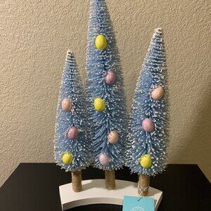 NWT Martha Stewart Blue Bottle Brush Easter Trees with Decorative Eggs